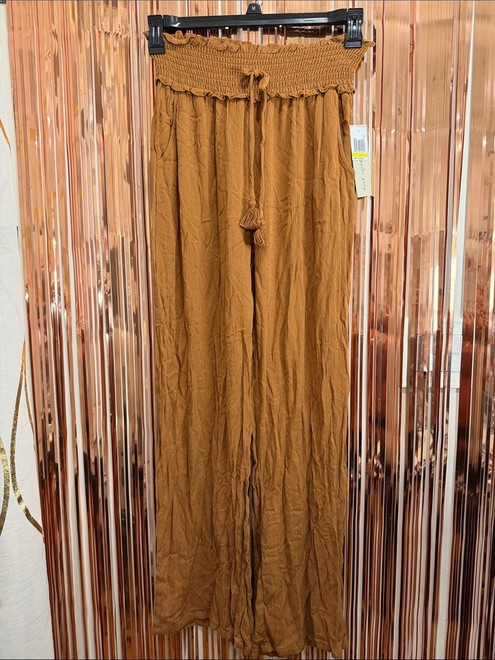 Kingston Rust Smocked-Waist Wide Leg Pants NEW M